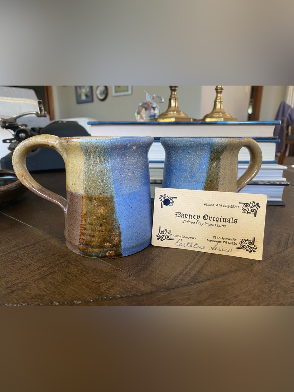 Barney Originals Vintage 1996 Handmade Signed Studio Pottery Mugs Set of 2